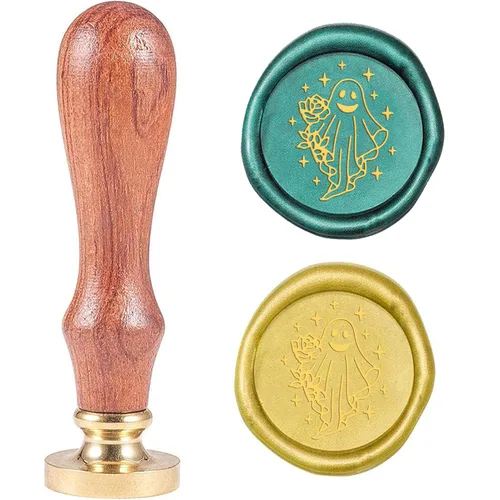 Miniatura 14 de CRASPIRE Sello de cera de Halloween con diseño de calavera, vintage, fantasma, retro, de 0.98 pulgadas, cabeza de latón extraíble, mango de madera