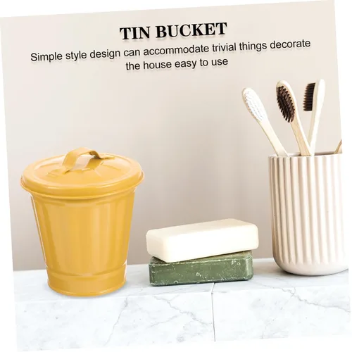 Miniatura 5 de Mini cubo de basura con tapa de hierro galvanizado, papelera de escritorio resistente para cocina y oficina