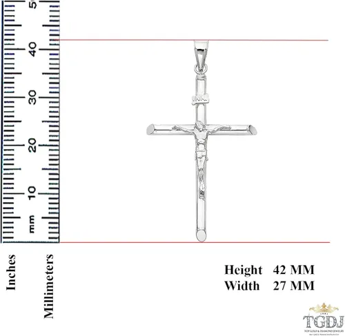 Miniatura 3 de Colgante de cruz de crucifijo de oro blanco de 14 quilates, 1.65 x 0.87 pulgadas, acabado pulido, símbolo espiritual hecho a mano, joyería fina