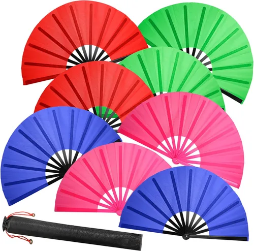 Miniatura 9 de Juego de 8 ventiladores plegables grandes para baile de línea y estallido, botas en el suelo, ventiladores de mano con mangas de abanico, ventilador