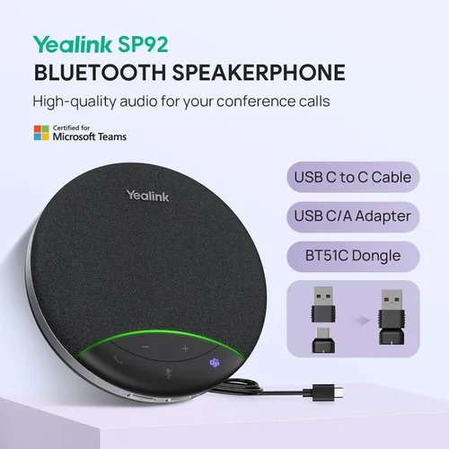 Miniatura 2 de Yealink Altavoz Bluetooth SP92 con altavoz de conferencia Dongle y micrófono Reducción de ruido dúplex completo 20h Llamada de equipos 9.81 oz