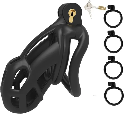 Chastity Cage - Jaula de castidad para adultos, juguetes sexuales para adultos con 5 anillos activos, dispositivos de castidad para pene,