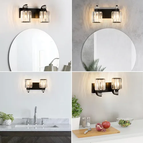 Miniatura 7 de Lámparas de baño negras con pantalla de cristal K9, iluminación de baño sobre espejo, luces de tocador para sala de estar, dormitorio, baño