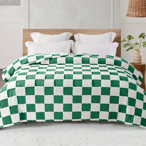 Miniatura 9 de Exclusivo Mezcla - Manta de franela super suave y cálida con diseño de vellón esponjoso, para sofá, cama, con lindo patrón a cuadros, negro, 50" x