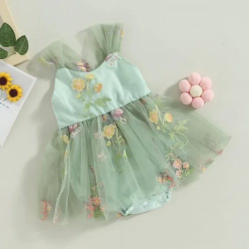 Miniatura 2 de Vestido de verano para bebé niña, con tirantes ajustables, sin espalda, bordado floral, tutú de cumpleaños