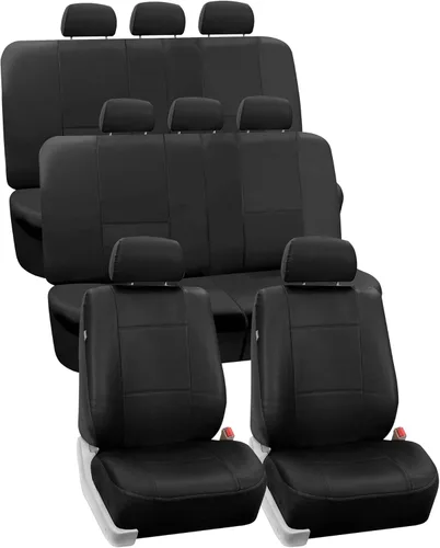 Miniatura 8 de Fundas para asiento de PU para carro de 3 filas FH Group FH-PU002, compatibles con airbag y división de asientos Negro