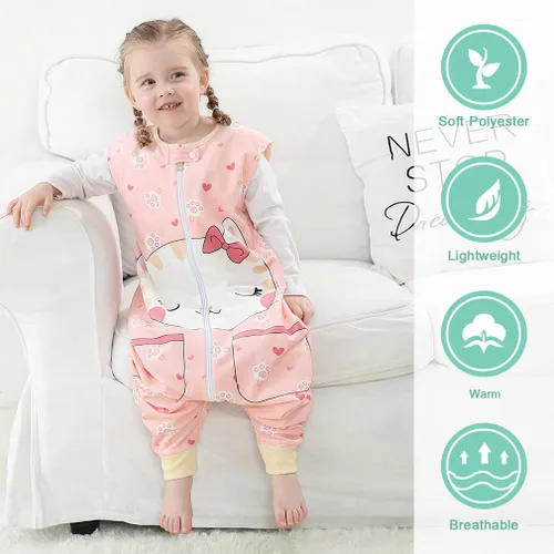 Miniatura 3 de MICHLEY Manta unisex para bebé, saco de dormir sin mangas con pies, gato, 1-3T