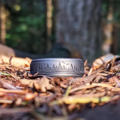Miniatura 15 de Knot Theory Anillo de silicona para hombre, grabado de montaña, ondas, bosque, ancho de banda de 0.315 pulgadas, transpirable, ajuste cómodo