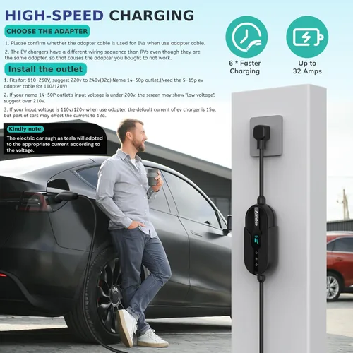 Miniatura 6 de AIMILER Cargador Tesla de nivel 2 (aplicación inalámbrica WiFi), 240 V, 32 amperios, enchufe NEMA 14-50, cable de 25 pies - Conector NACS Carbono