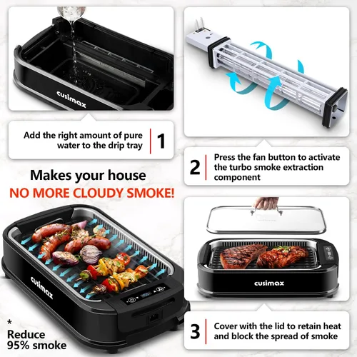 Miniatura 5 de CUSIMAX - Parrilla eléctrica para interiores sin humo, parrilla de barbacoa coreana de 1500 W, parrilla eléctrica con pantalla LED inteligente