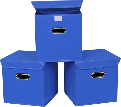 Miniatura 9 de Organizadores de armario de tela con tapas, canastas plegables con asas, cajas de almacenamiento para almacenamiento de ropa, oficina, juguetes