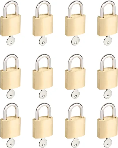Miniatura 13 de Paquete de 6 cerraduras pequeñas con las mismas llaves, 3/4 pulgadas (0.787 in), mini cerraduras de equipaje de latón macizo, candados pequeños