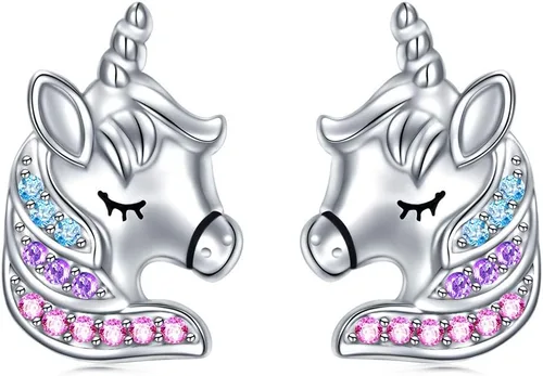 Aretes S925 de plata esterlina 925 con diseño de unicornio, gato, elefante, panda y pingüino, como regalos para ella, mujeres, hijas.