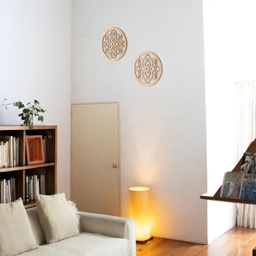 Miniatura 5 de KOYILTD 4 piezas gruesas de decoración de pared rústica, arte de pared tallado con flores, diseño hueco de madera tallada (redondo, 8.2 pulgadas)