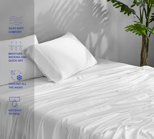 Miniatura 3 de ACCURATEX Sábanas refrescantes tamaño Queen – Viscosa hecha de bambú, juego de sábanas frescas y sedosas de lujo para cama tamaño Queen, sábanas