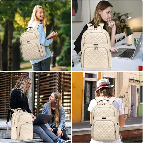 Miniatura 7 de Mochila Kuosdaz para Mujeres, Beige, 15,6 pulg.