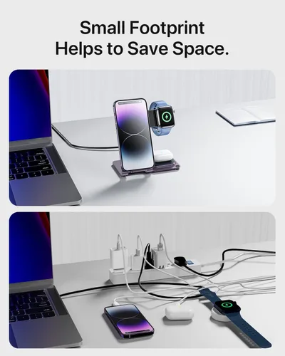 Miniatura 3 de Intoval Estación de carga inalámbrica 3 en 1 de aluminio para iPhone 17 16 15 14 13 Pro Max, cargador inalámbrico para Apple Watch 11 10 9 8 7 Ultra