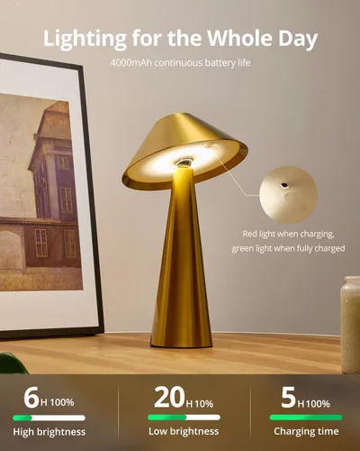 Miniatura 3 de Bojim Lámpara de mesa inalámbrica recargable, luces LED de mesa inalámbricas, funciona con pilas, táctil para 3 colores regulables, impermeable IP54
