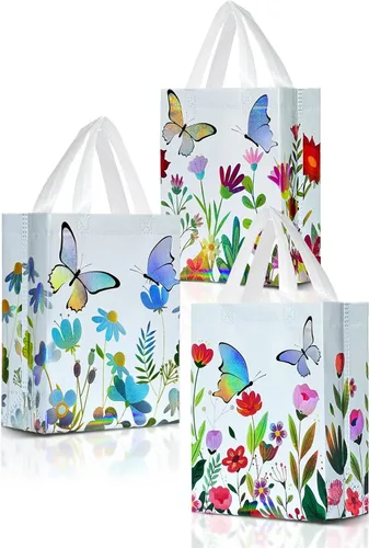 Nush Nush Bolsas de regalo de mariposa con asas, tamaño mediano, juego de 6 bolsas de regalo florales con estampado holográfico iridiscente