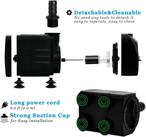 Miniatura 4 de PULACO Bomba sumergible de 400 GPH con tubo de 5 pies, (1500L/H 25W) bomba de agua de fuente duradera para fuente de estanque, acuarios, tanque