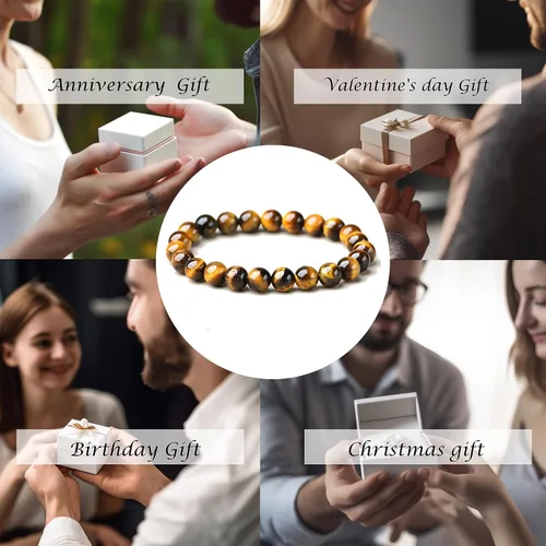 Miniatura 12 de Tigers Eye Protection Handmade Bracelet Best Present For Men Women Attract Wealth Chakra Feng Shui Stretchy Beaded Bracelets Lucky Friendship