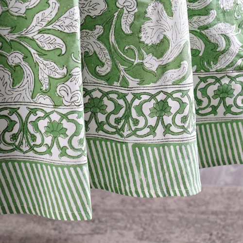 Miniatura 5 de Ridhi Mantel redondo con estampado de bloque a mano, 100% algodón, reutilizable, verde salvia, 90 pulgadas, mantel decorativo para uso diario