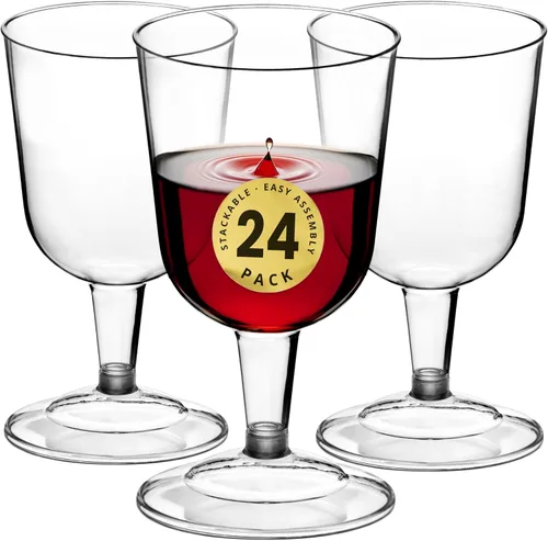 DecorRack 24 copas de vino, 6 onzas, sin BPA, copas de vino de plástico para fiestas, perfectas para fiestas al aire libre, bodas, pícnics, Copa de