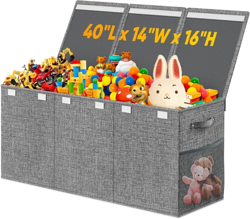 Miniatura 16 de Caja de almacenamiento de juguetes extra grande con divisor de tapa, cofre organizador de juguetes plegable resistente, contenedores cajas cestas