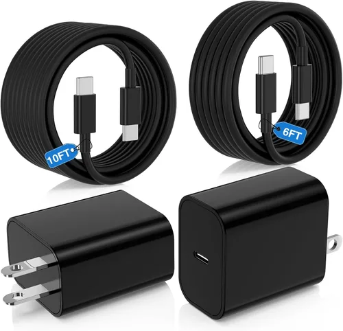 Cargador súper rápido tipo C de 25 W para Samsung Galaxy S25/S24/S23 Ultra, cargador de teléfono USB C Android con cables tipo C de 6 pies/10 pies
