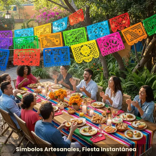 Miniatura 6 de DomeStar - Decoración de fiesta mexicana, pancarta de papel picado de plástico de 18 pies, banderines de fiesta de Cinco de Mayo para suministros