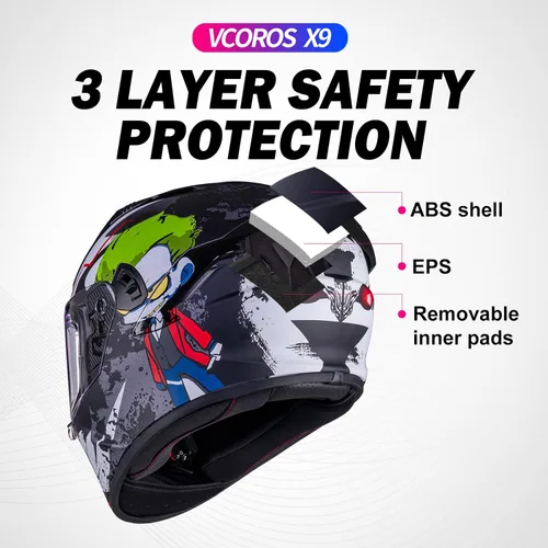 Miniatura 5 de VCOROS Casco integral de doble visera para motocicleta para adultos, Casco de moto de calle y carrera X9 aprobado por DOT con visera negra
