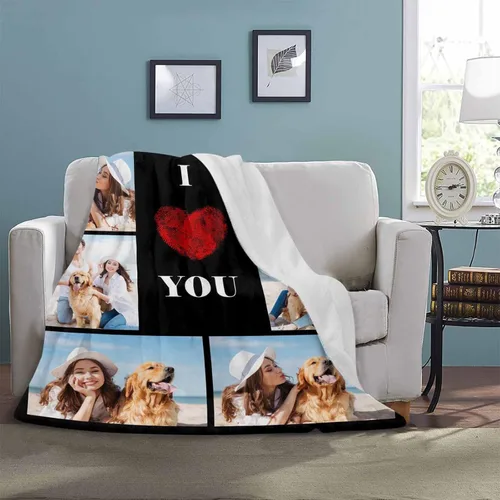 Miniatura 4 de Manta personalizada con tus fotos favoritas, manta personalizada con mis propias imágenes para familia, mamá, papá, hija, hijo, perro, hermanas