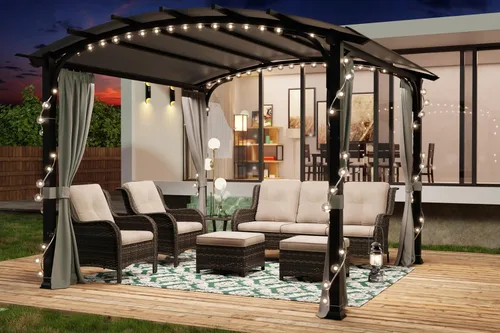 Meetleisure Pérgola para exteriores de 11 x 11 pies con paredes laterales, pérgola superior arqueada para exteriores con marco de acero de metal y