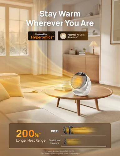 Miniatura 3 de Dreo Calentador de espacio de 1500 W, inclinación ajustable de 60°, calentadores eléctricos portátiles de 10.5 pies/s para uso en interiores