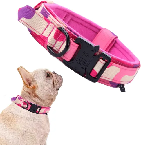 Miniatura 12 de Collar táctico para perro, ajustable, militar, de nailon, con asa de control y hebilla de metal resistente para perros medianos y grandes (negro, S)