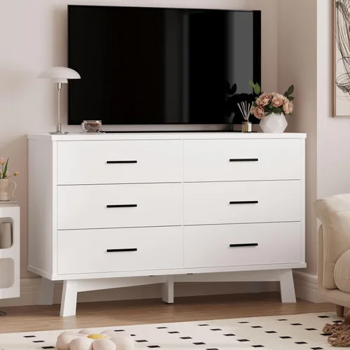 Miniatura 7 de Xixini Cómoda para dormitorio, cómoda moderna de 6 cajones con base resistente en forma de X, organizador de almacenamiento de ropa doble de madera