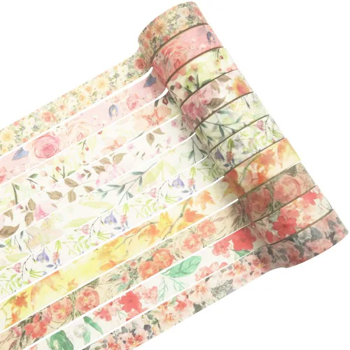Miniatura 2 de YUBBAEX 10 rollos de cinta Washi con flores de primavera, juego de cintas decorativas para enmascarar (tono cálido)