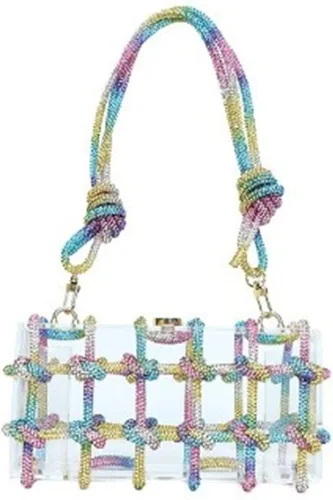 Bolso de acrílico transparente con diamantes de imitación, bolso de mano de noche brillante, bolso anudado adornado con cristal para cóctel, fiesta,
