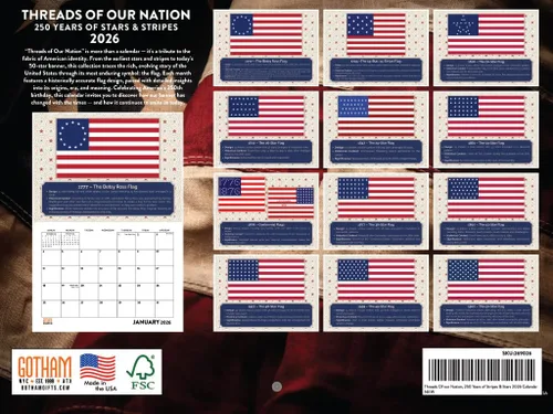 Miniatura 2 de Calendario mensual de pared 2026 con hilo de bandera de Estados Unidos 250 aniversario 1776 de 12 meses, fabricado en Estados Unidos