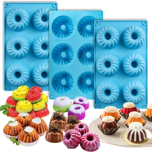 Palksky 3 piezas 6 cavidades Mini Molde estriado de tubo de silicona antiadherente Multi-cavidad pequeño Molde para hornear pastel, mini moldes para