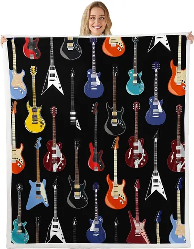 Miniatura 33 de Cowboy Boots Blanket Bohemia Musical Guitar Throw Blanket for Kids Western Rustic Cowgirl Super Soft Wrinkle Sherpa Blanket Music Notes Print 40x50