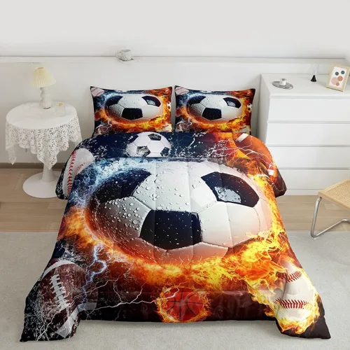 Miniatura 5 de Erosebridal - Juego de ropa de cama de fútbol para niños, adolescentes y jóvenes, con diseño deportivo de béisbol, funda de edredón completa
