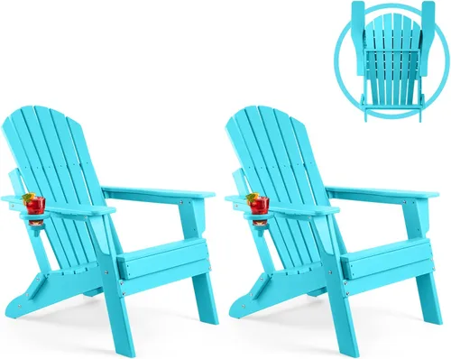 Miniatura 15 de FUNBERRY Juego de 6 sillas plegables Adirondack para todo tipo de clima, sillas para hogueras de polietileno de alta densidad con portavasos