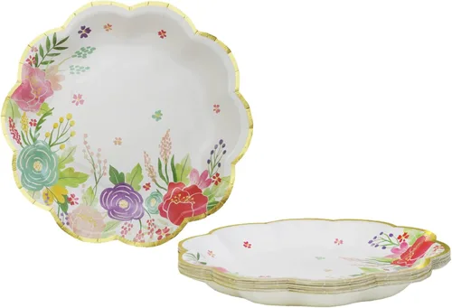 Kate Aspen Garden Blooms - Platos de papel decorativos florales de alta calidad (12.28 oz/m², juego de 16), perfectos para despedidas de soltera y