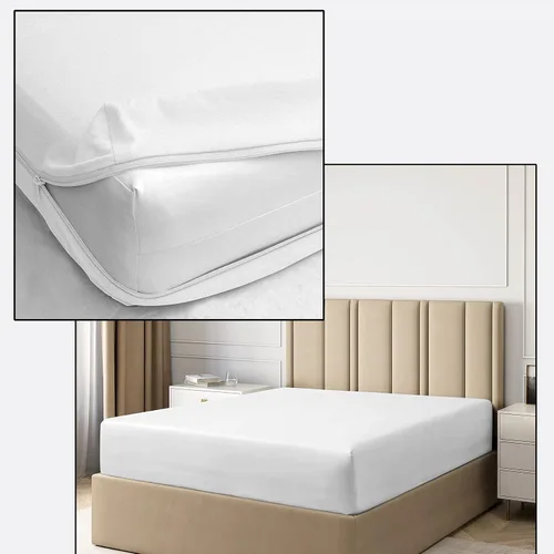 Miniatura 7 de Pure Eco Sábana bajera con cremallera, tamaño Queen olímpico de 66 x 80 pulgadas, bolsillo profundo de 12 pulgadas, color negro, 600 hilos, 100%
