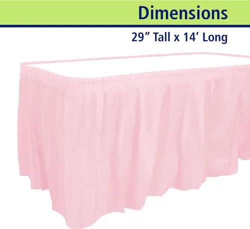 Miniatura 2 de Party Dimensions Falda de mesa de plástico, 29 pulgadas por 14 pies, rosa claro, 1 paquete