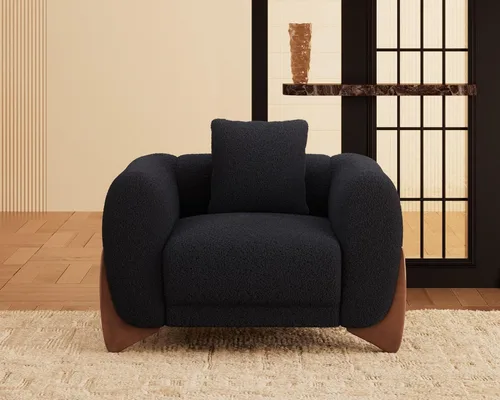 Miniatura 8 de Morden Fort Sherpa Boucle Sillón Individual de Sofá, Sofá Moderno Tapizado Silla Profunda con Almohada Decorativa Suave Amigable con la Piel Silla