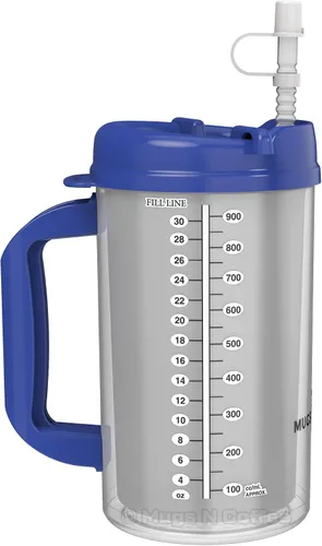 Taza de hospital aislada de doble pared de 32 onzas, taza para bebidas frías, asa de transporte grande, incluye popote (1, azul)