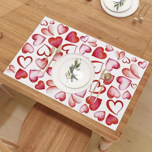 Miniatura 4 de Juego de 4 manteles individuales con diseño de corazón de acuarela para el día de San Valentín, decoración para mesa de casa de campo, Día