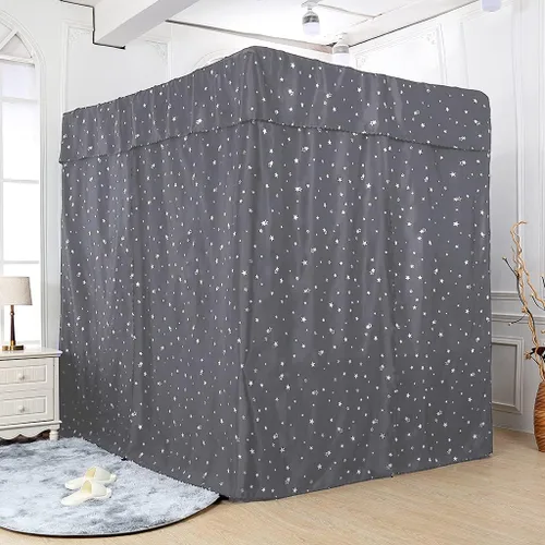 Miniatura 17 de Obokidly Elegante cortina opaca de estrella negra con borde de bola blanca de 4 postes en las esquinas, decoración de dormitorio para adultos